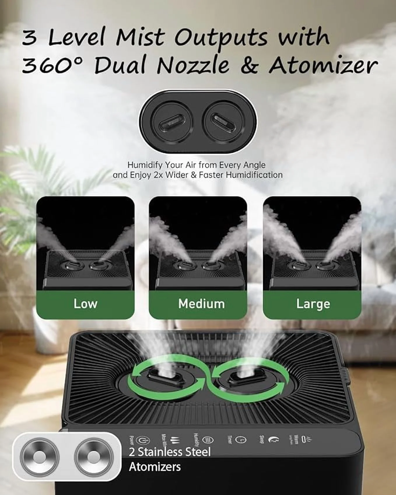 Warm and Cool Mist Humidifier Large Room, 5.3gal/20 L Whole House Humidifiers for Home, Top Fill, Black