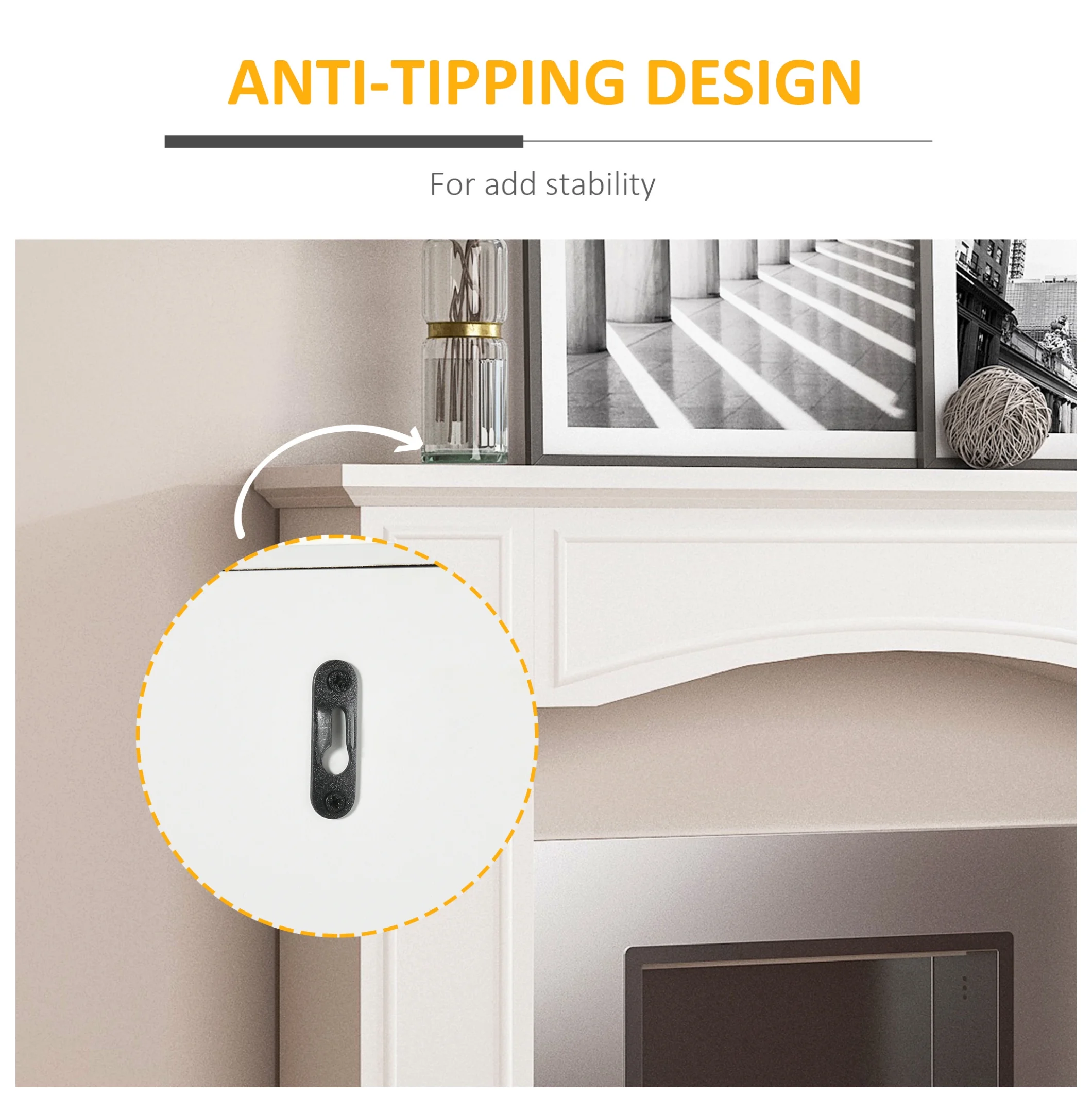 Modern Fireplace Mantel, Surround Mantels for Fireplace with Decorative Pattern Interior Width 29" White - Image 5