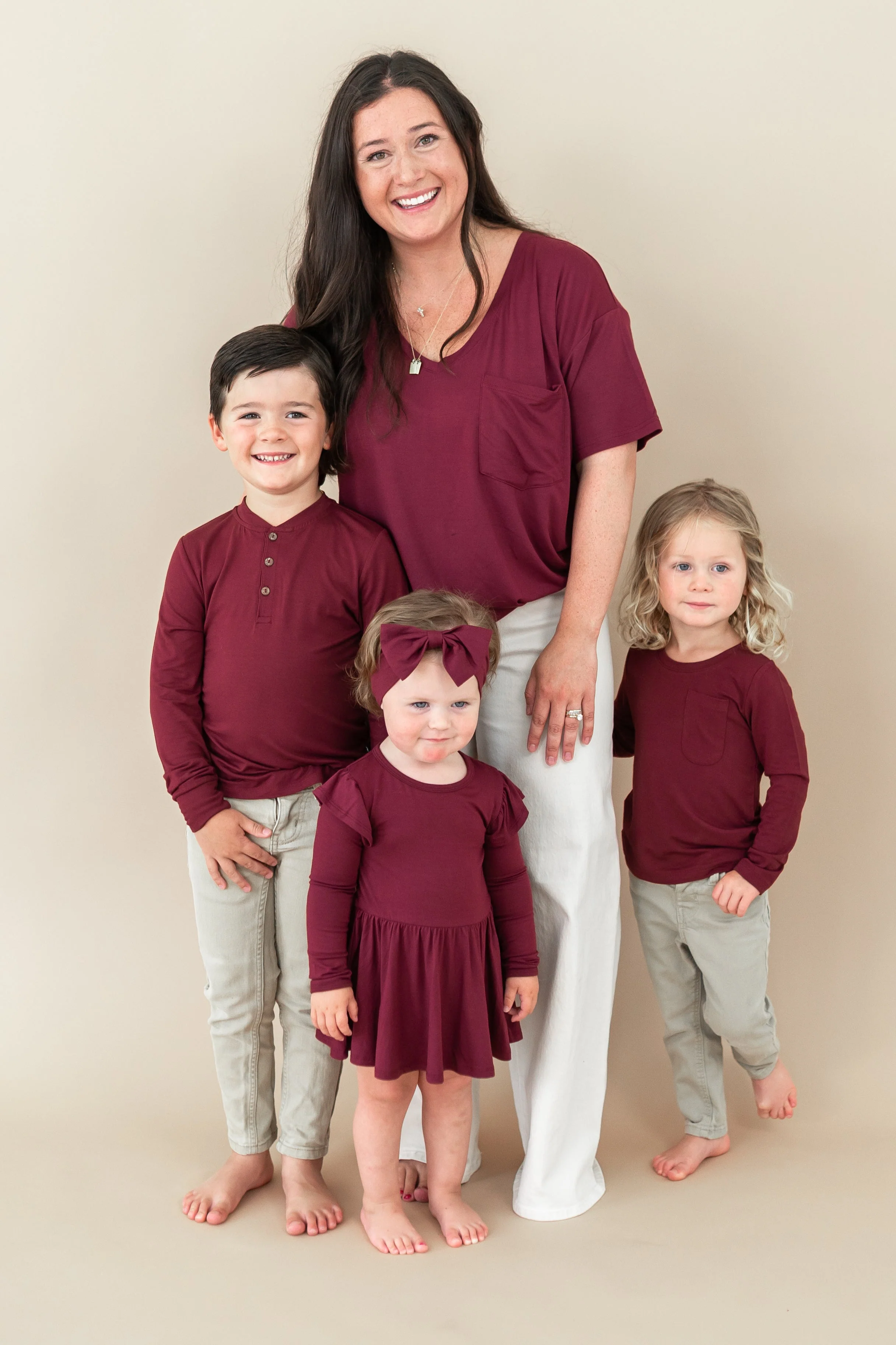 Women's Oversized V-Neck Tee in Burgundy
