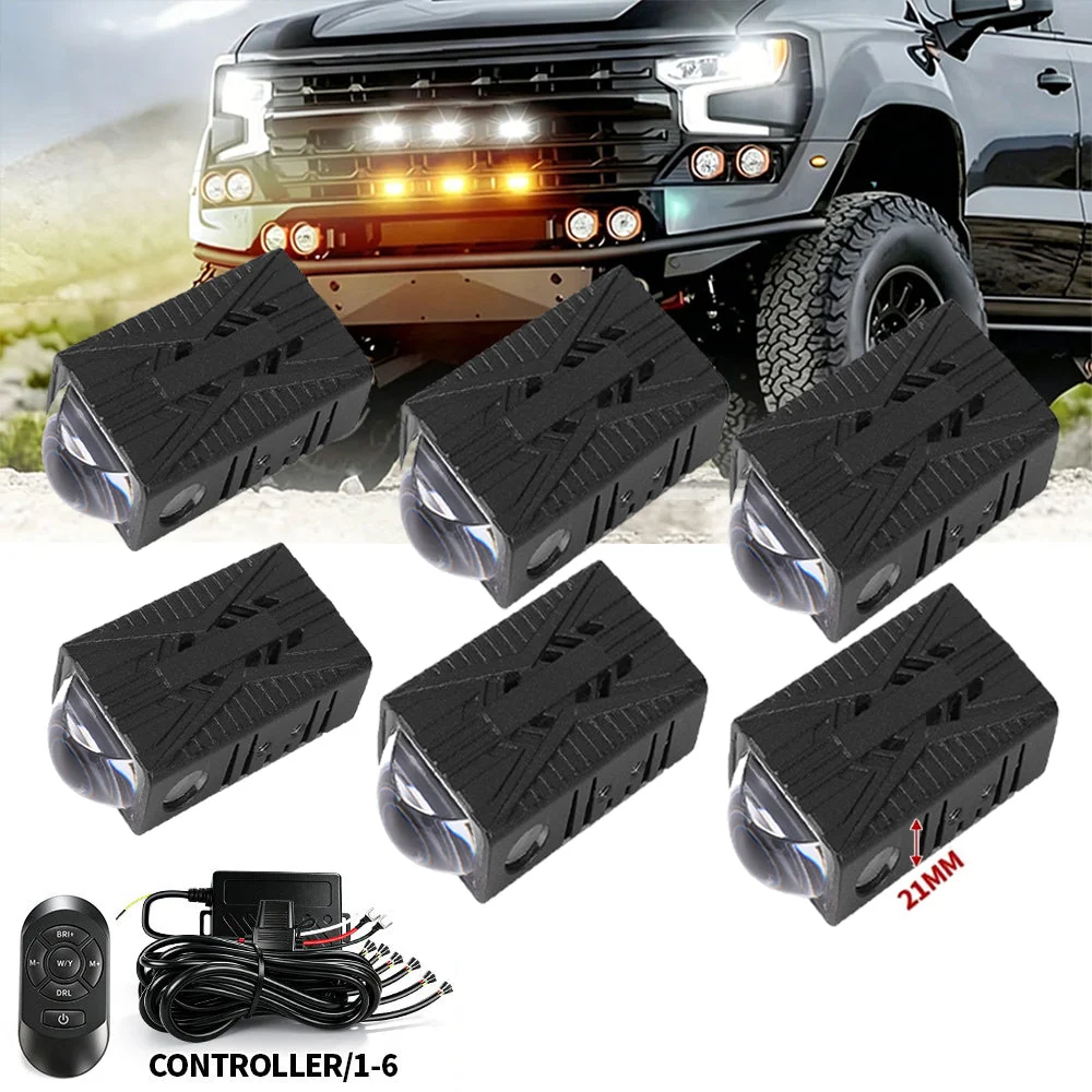Multi-Mode Smart Control Module LED Grille Light Kit 21mm 1-to-4/6 Dual-Color White/Yellow LED System with Custom Brackets for Offroad Truck UTV