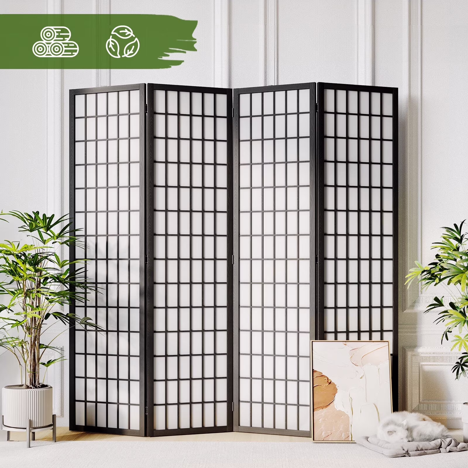 Room Divider Wall Shoji Screen, 6 Panel Folding Privacy Screen for Room Separation, Japanese Wood Room Divider Screen, 5.9 Ft, Natural(6 Panels/Nature) - Image 3