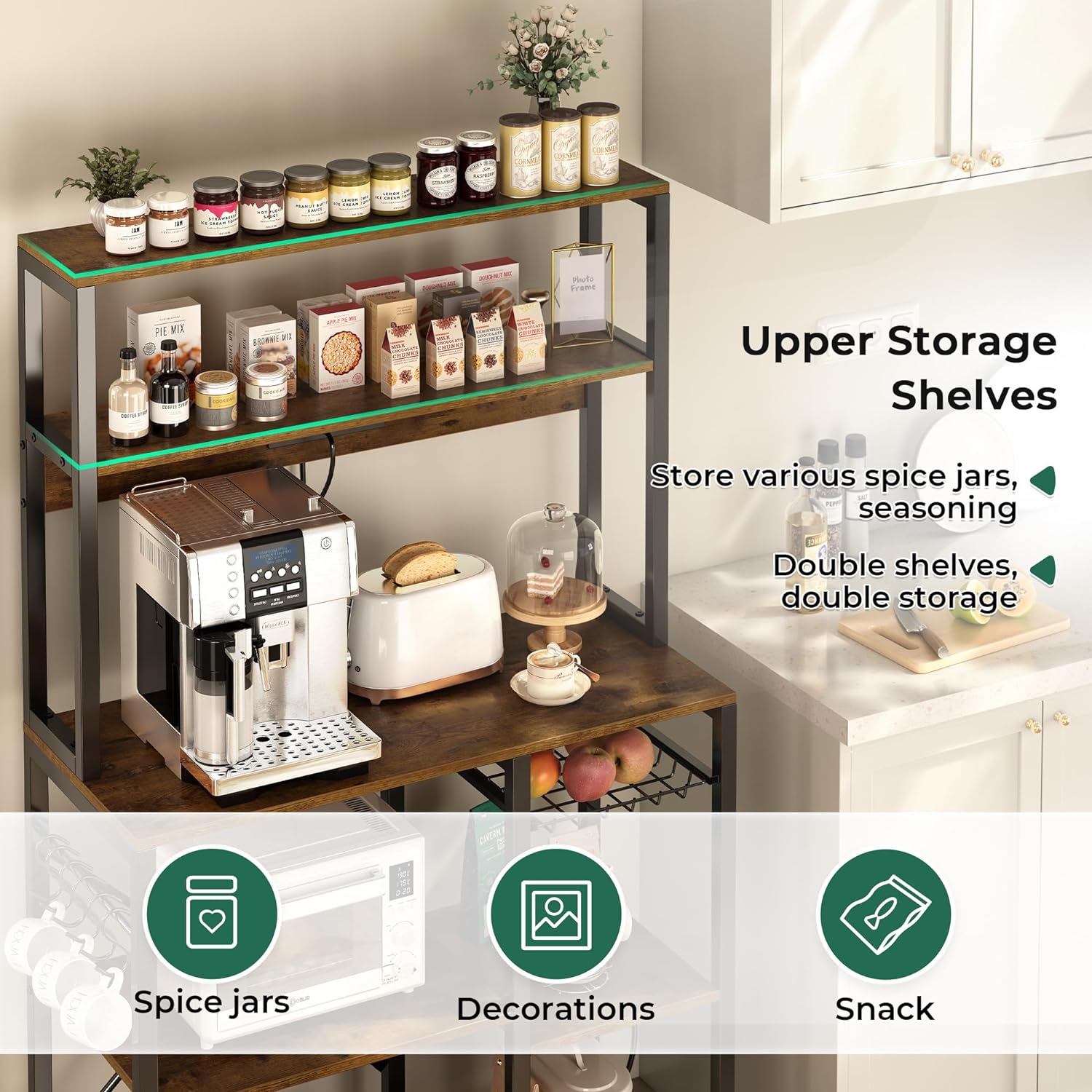 SUPERJARE Bakers Rack with Power Outlet, 35.4 Inches Coffee Bar with Basket