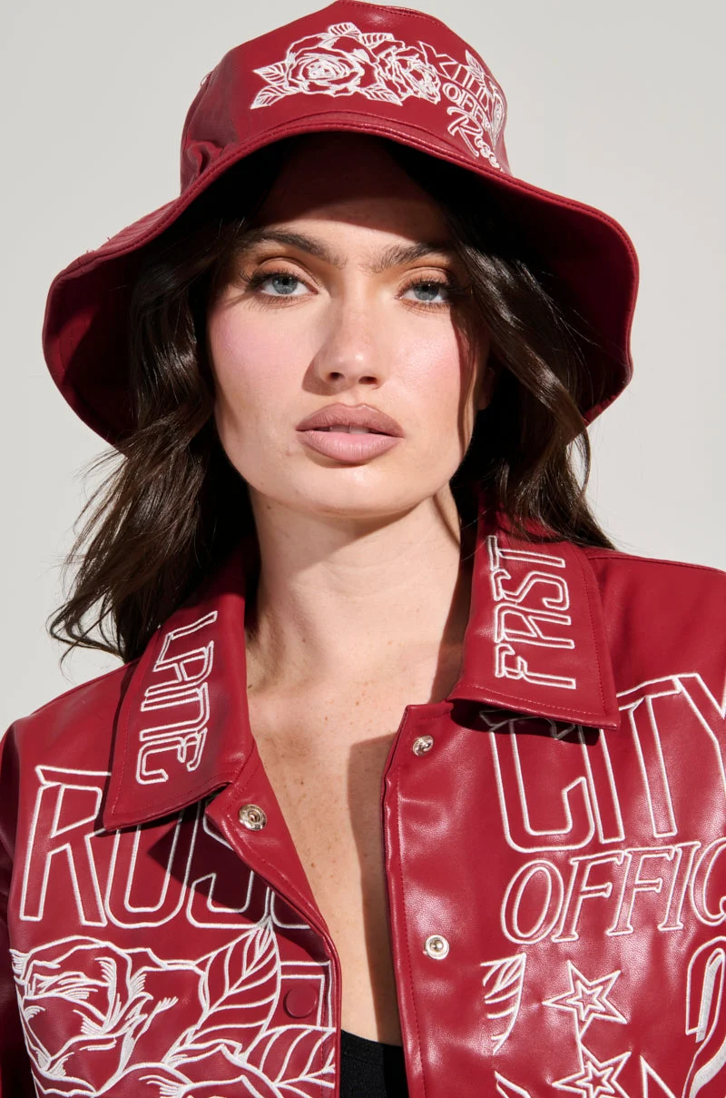 ROSE CITY EMBROIDERED PU BUCKET HAT - Akira Store
