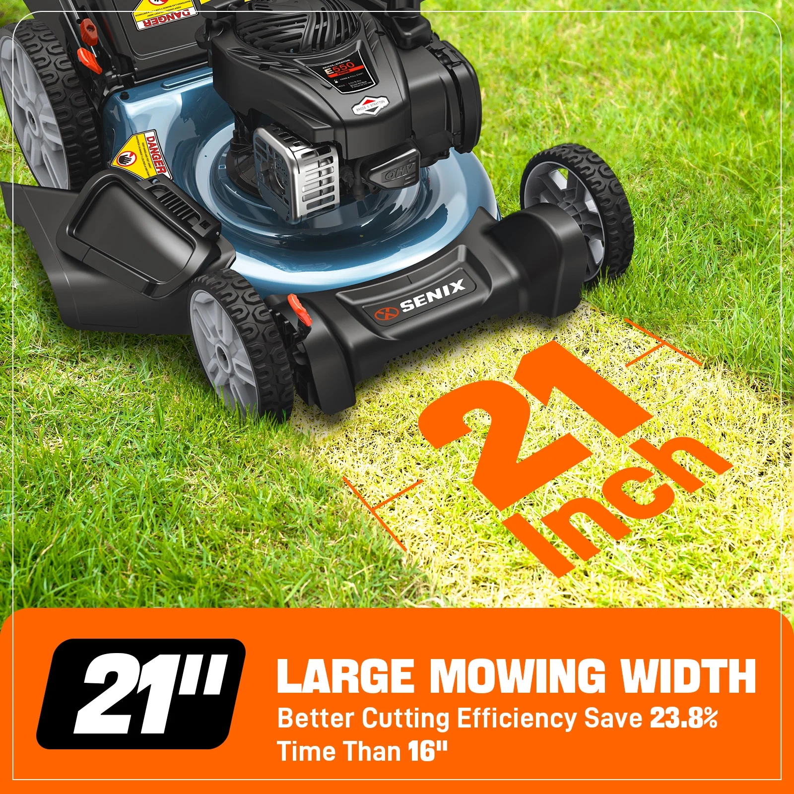 Gas Lawn Mower 21in Cutting Blade 22in Cutting Deck, 140cc 4-Cycle Made in USA Engine, 3-In-1, 6-Height Adjustment, 11" Rear Wheels, LSPG-M7(Mulch) - Image 5