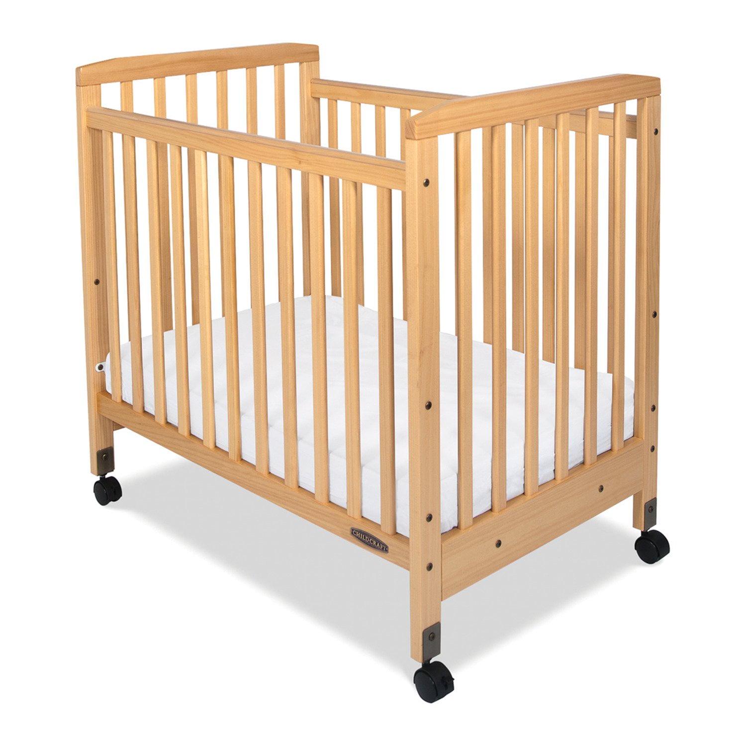 Bristol Compact Portable Crib with 3#8243; Mattress. Durable Wood Frame. Quiet Casters. Natural