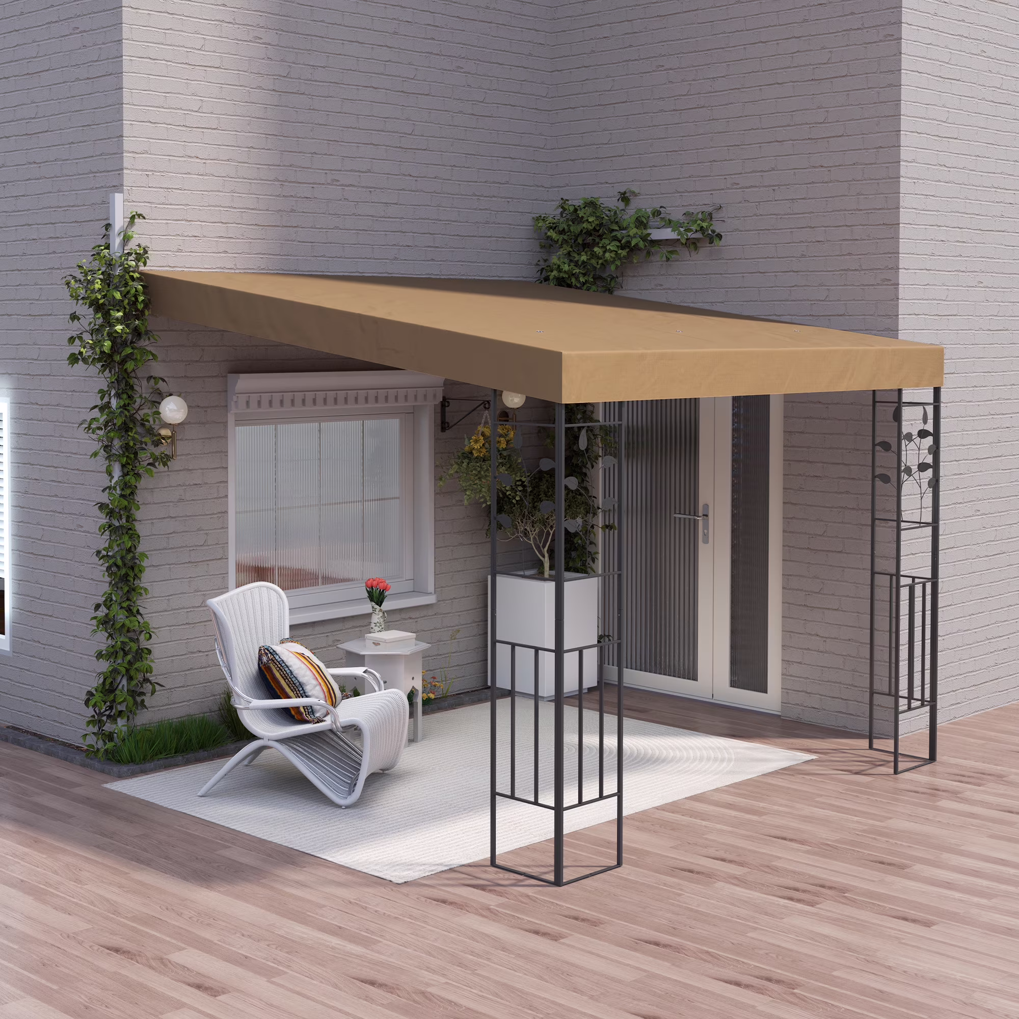 Outsunny 10' x 10' Outdoor Pergola Canopy, Metal Patio Canopy with Drainage Holes for Backyard, Garden, Porch, Coffee