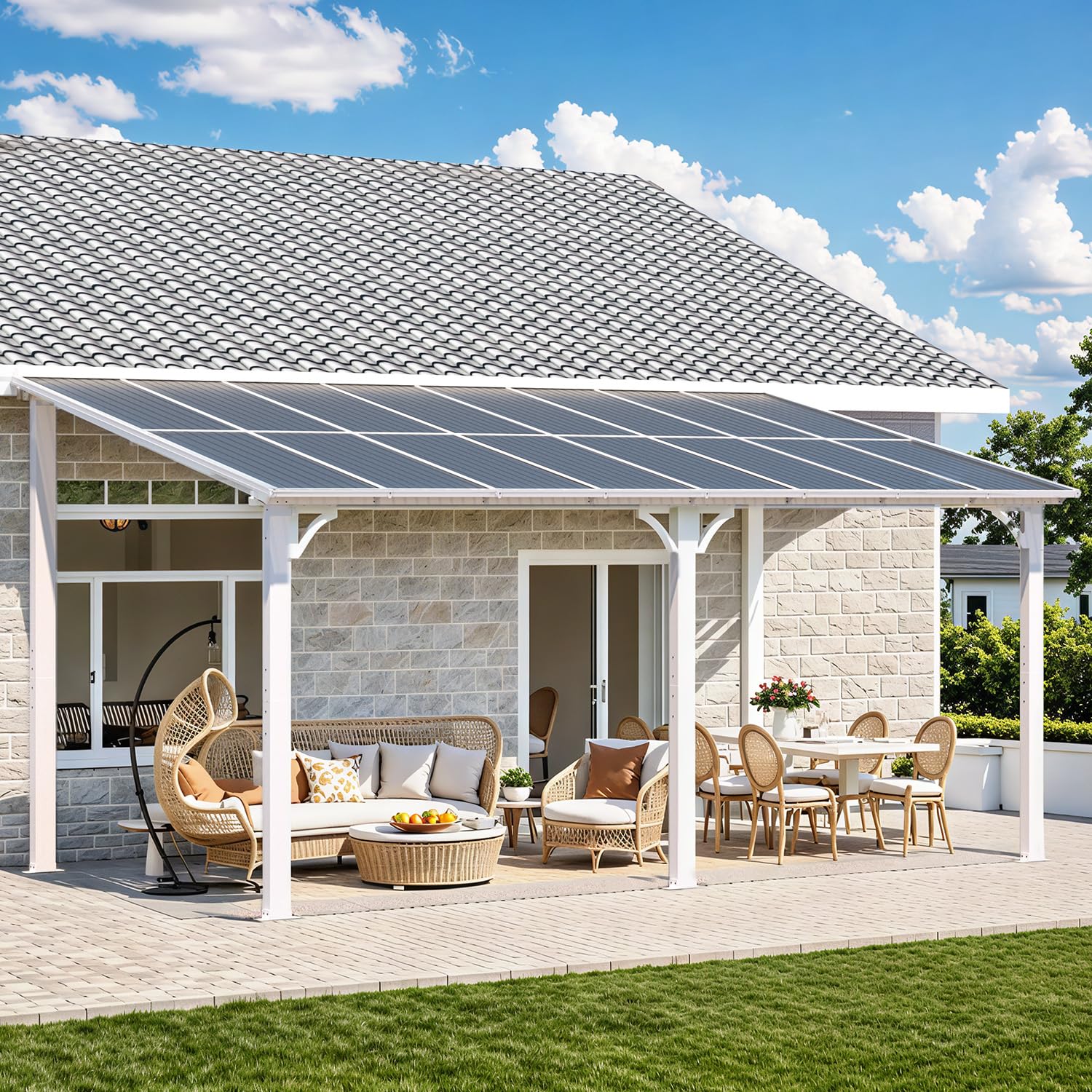 AECOJOY 16'x8' Wall Mounted Gazebos Pergola, White