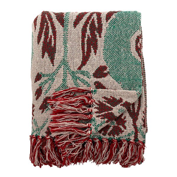 Jangal pledd 160x130 cm beige/rød/grønn