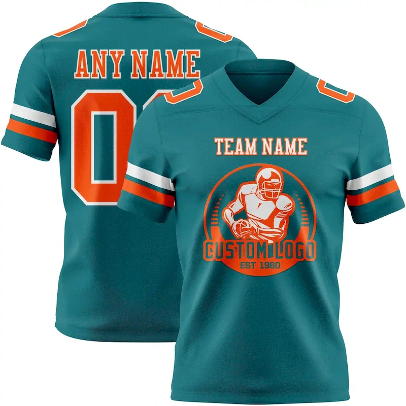 Custom Teal Orange-White Mesh Authentic rugby jersey