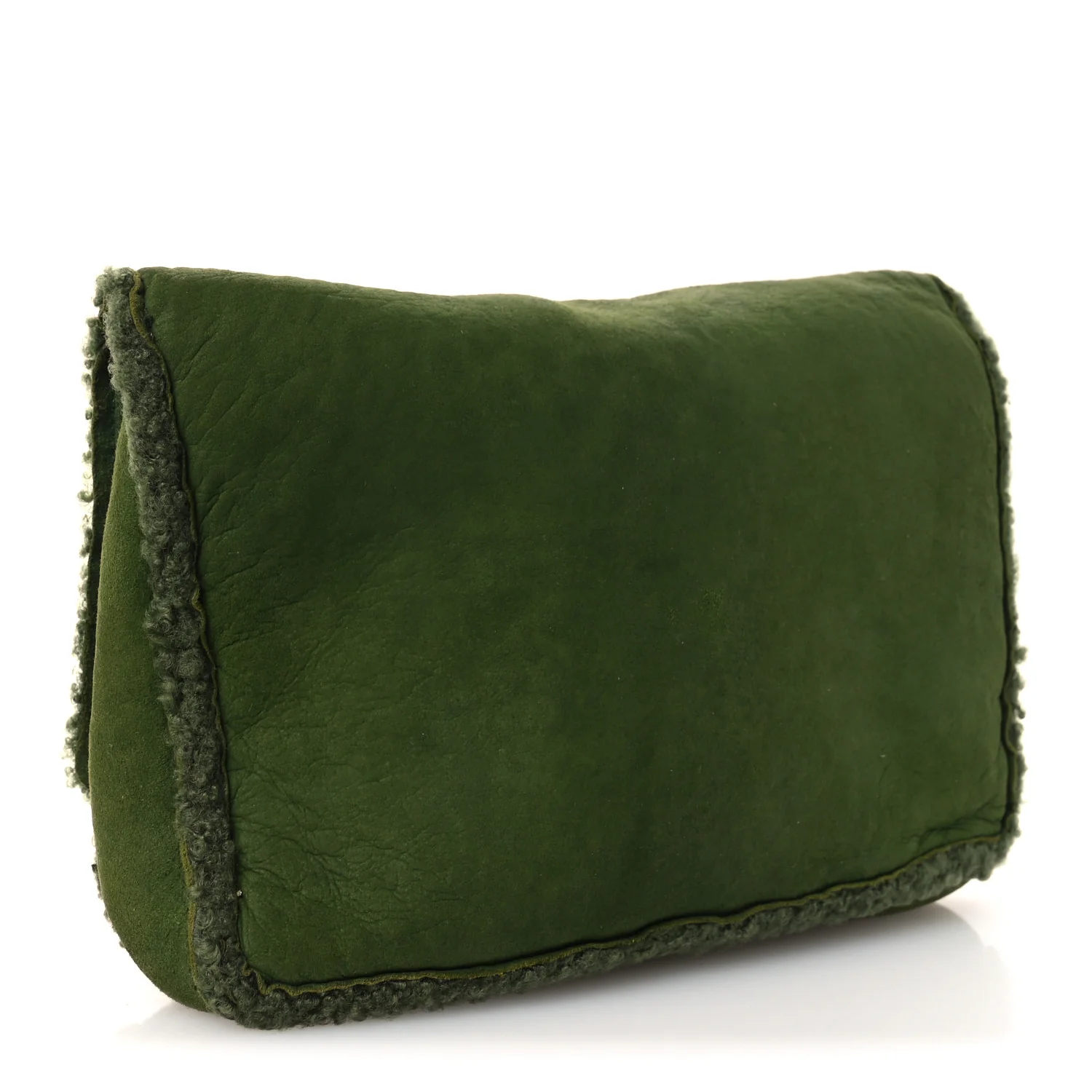 Suede Shearling Flap Clutch Green
