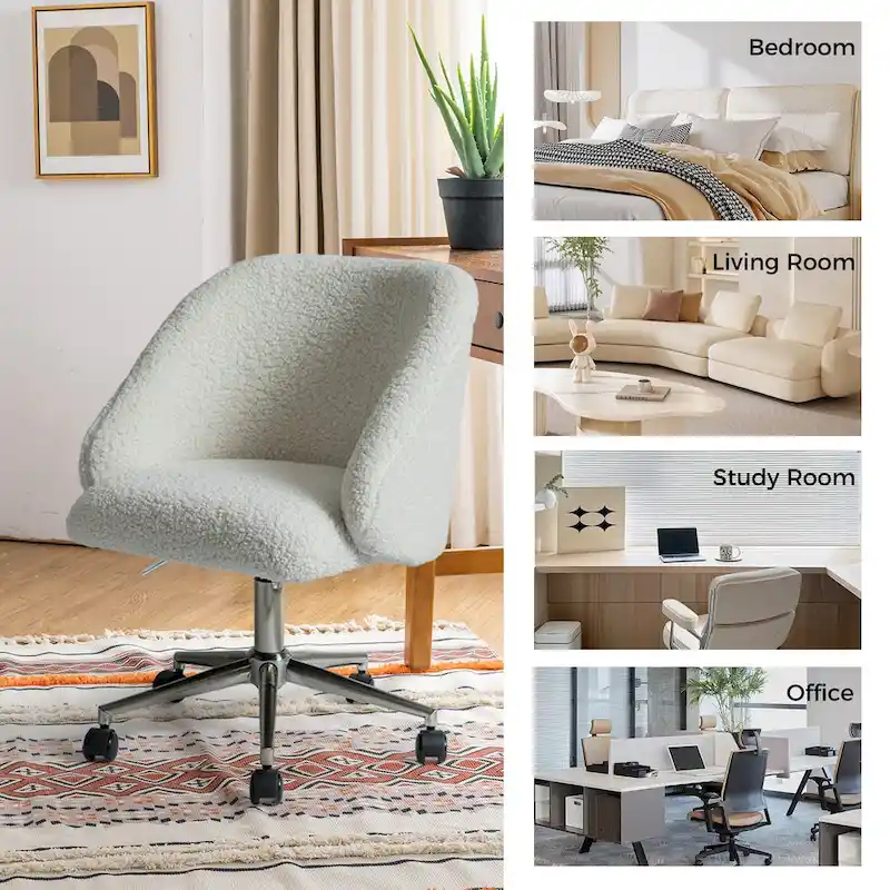 Boucle Swivel Office Chair with Rolling Wheels