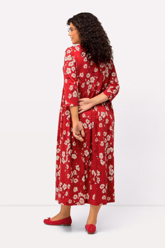 Floral Print Empire V-Neck A-line Swing Pocket Knit Dress