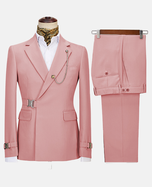 Ensemble blazer et pantalon 2 pièces élégant, uni, coupe slim, col cranté et boucle.