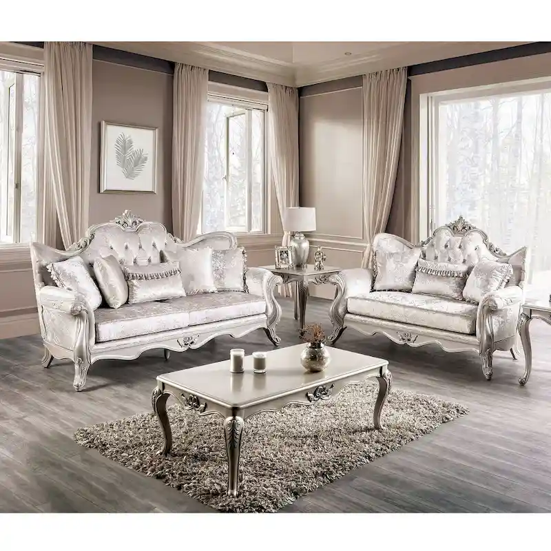 Clarissa Traditional Sofa Set by Furniture of America - Featuring Button Tufted Back and Accent Pillows