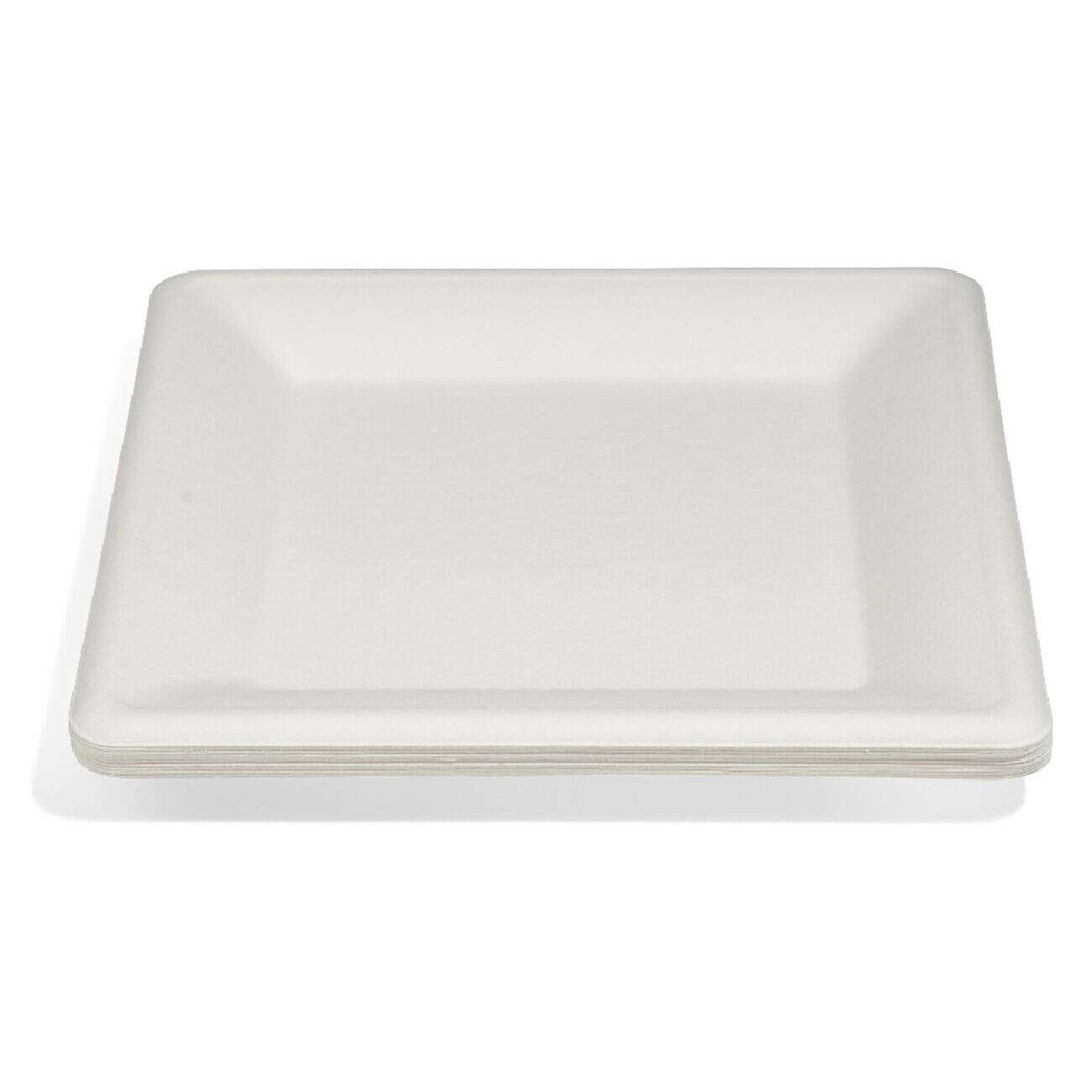 Lot de 12 assiettes plates carrées en canne à sucre