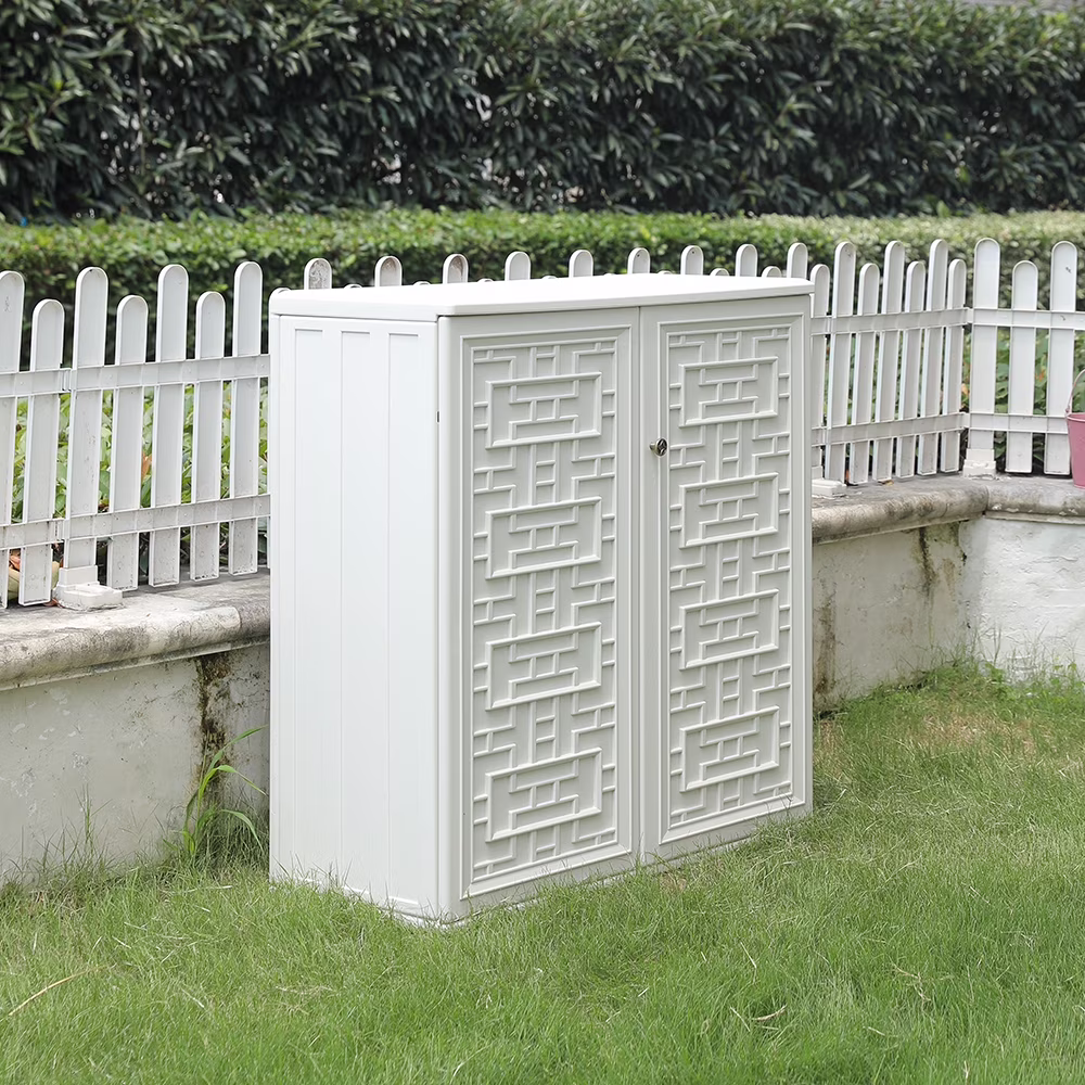 Kinying Resin Outdoor Storage Cabinet for Garden Tool with 1 Adjustable Shelf,Light Beige