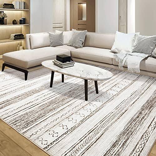 Tortania Area Rug Living Room Rugs - 6x9 Washable Large Soft Neutral Boho Moroccan Bohemian Farmhouse Rug Indoor Floor Carpet for Bedroom Under Dining Table