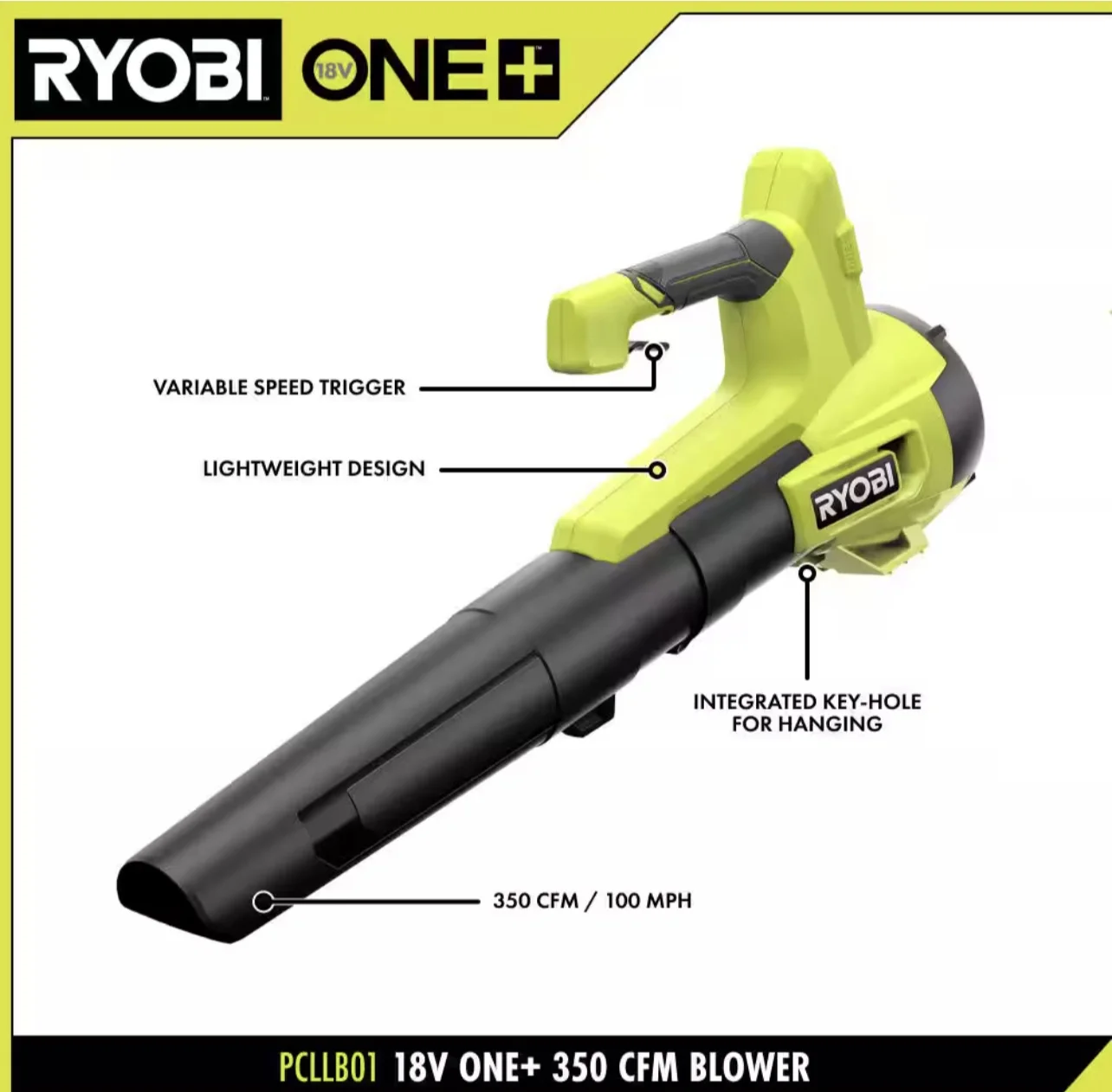 RYOBI ONE+ 18V 100 MPH 350 CFM