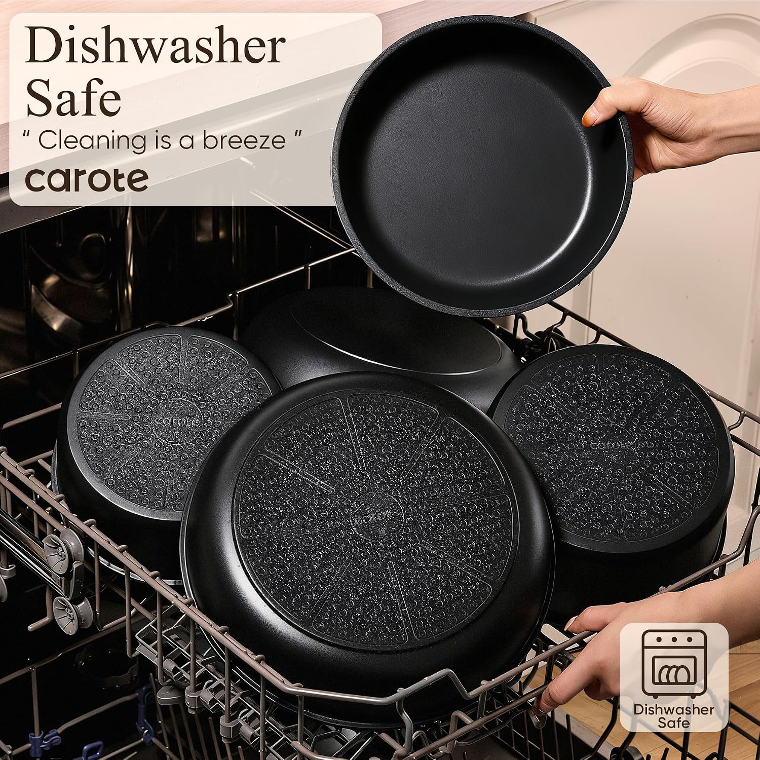CAROTE 19pcs Pots and Pans Set Non Stick, Detachable Handle Cookware, Black