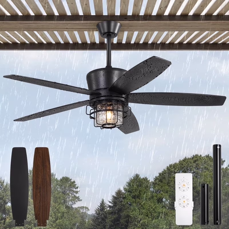20" Outdoor Ceiling Fan with Light and Remote, 7 Blades Caged Waterproof Gazebo Fan for Patio, Porch, Pergola Canopy, App Control(Caged A) - Image 7
