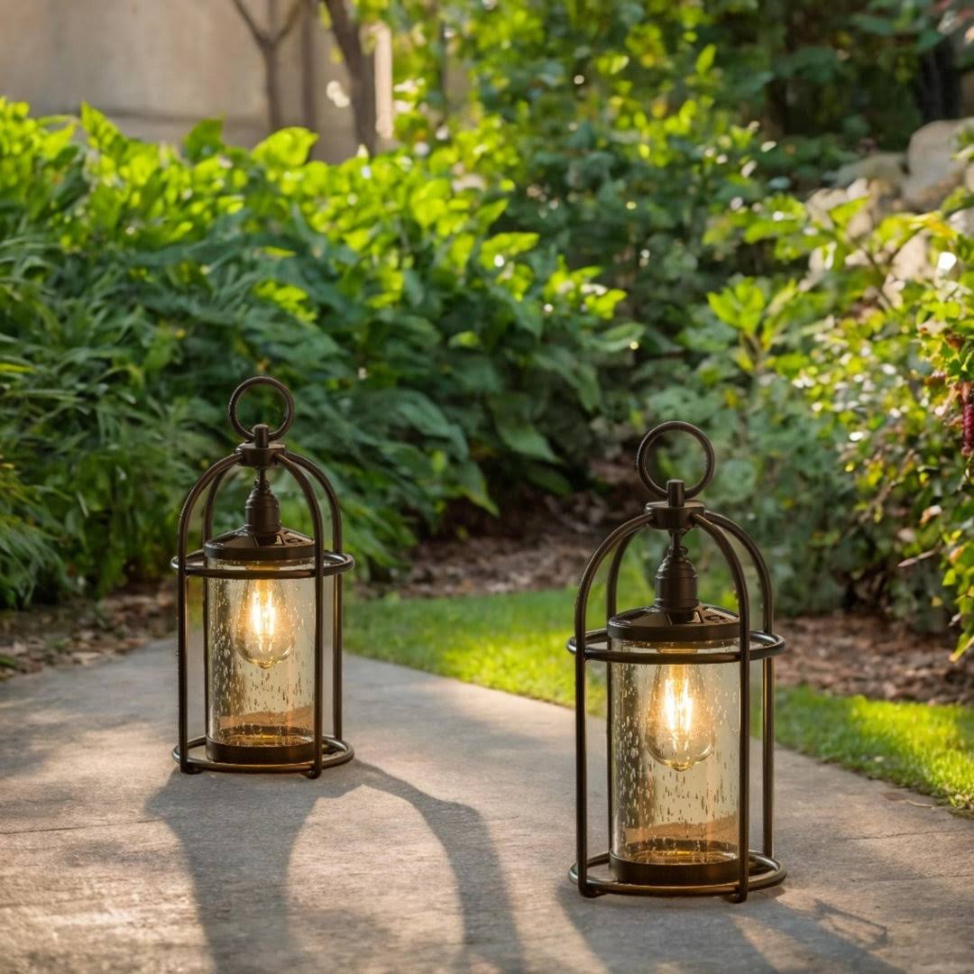 Plow & Hearth Solar Metal and Bubble Glass Vintage Lantern PHA029