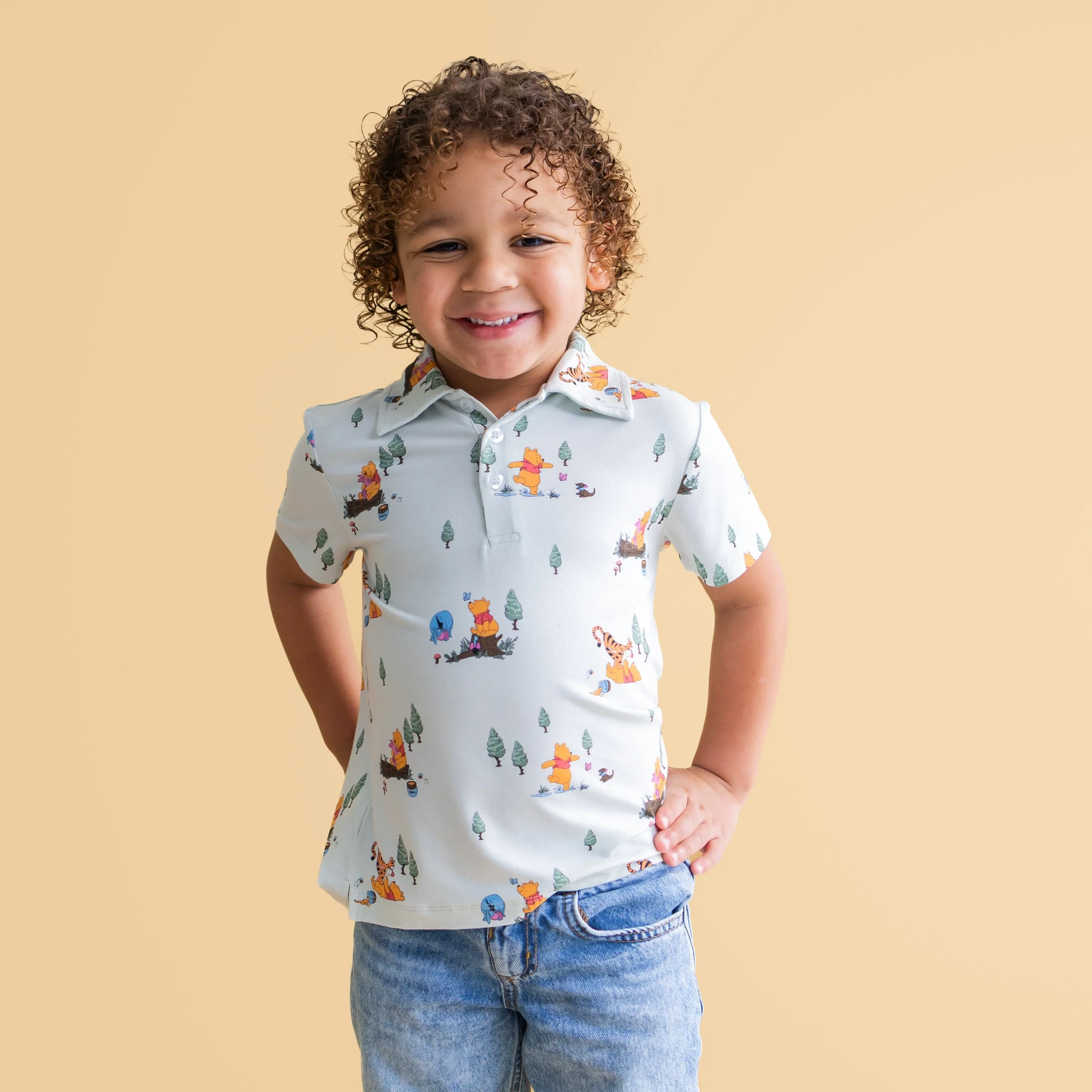Toddler Short Sleeve Polo in Winnie the Pooh Hundred Acre Wood