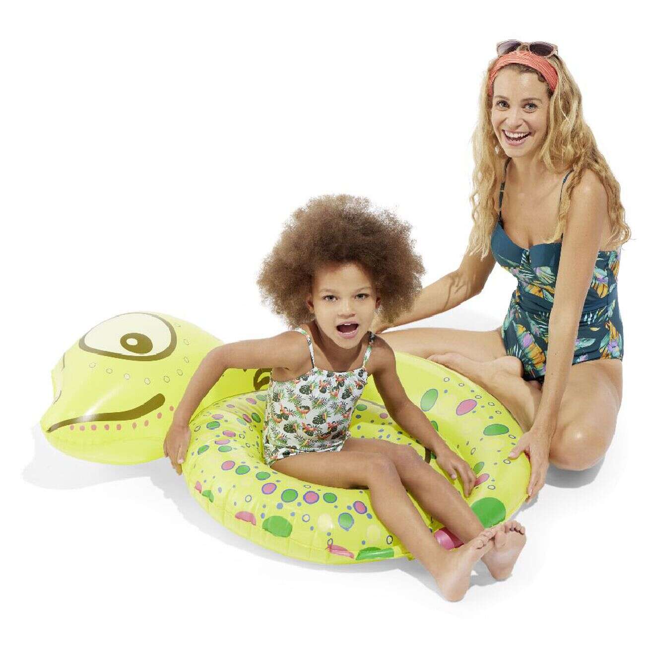 Bouée caméléon vert et rose 105x80cm