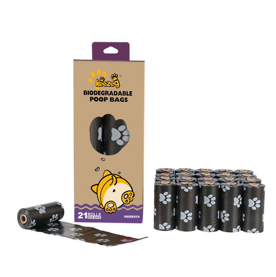21 Rolls 0.01mm Black Pink Paw-Shaped Biodegradable Dog Poop Bags Portable Plastic Box Package Cats Dogs