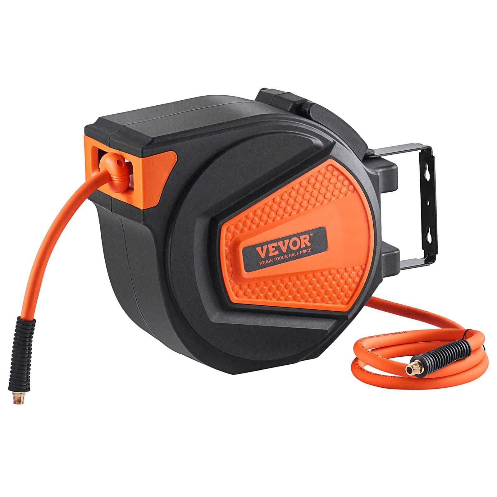 VEVOR Retractable Air Hose Reel 3/8 in x 50 ft Hybrid Air Hose Max 300psi Air Compressor Hose Reel with 5 ft Lead in Ceiling / Wall Mount Enclosed