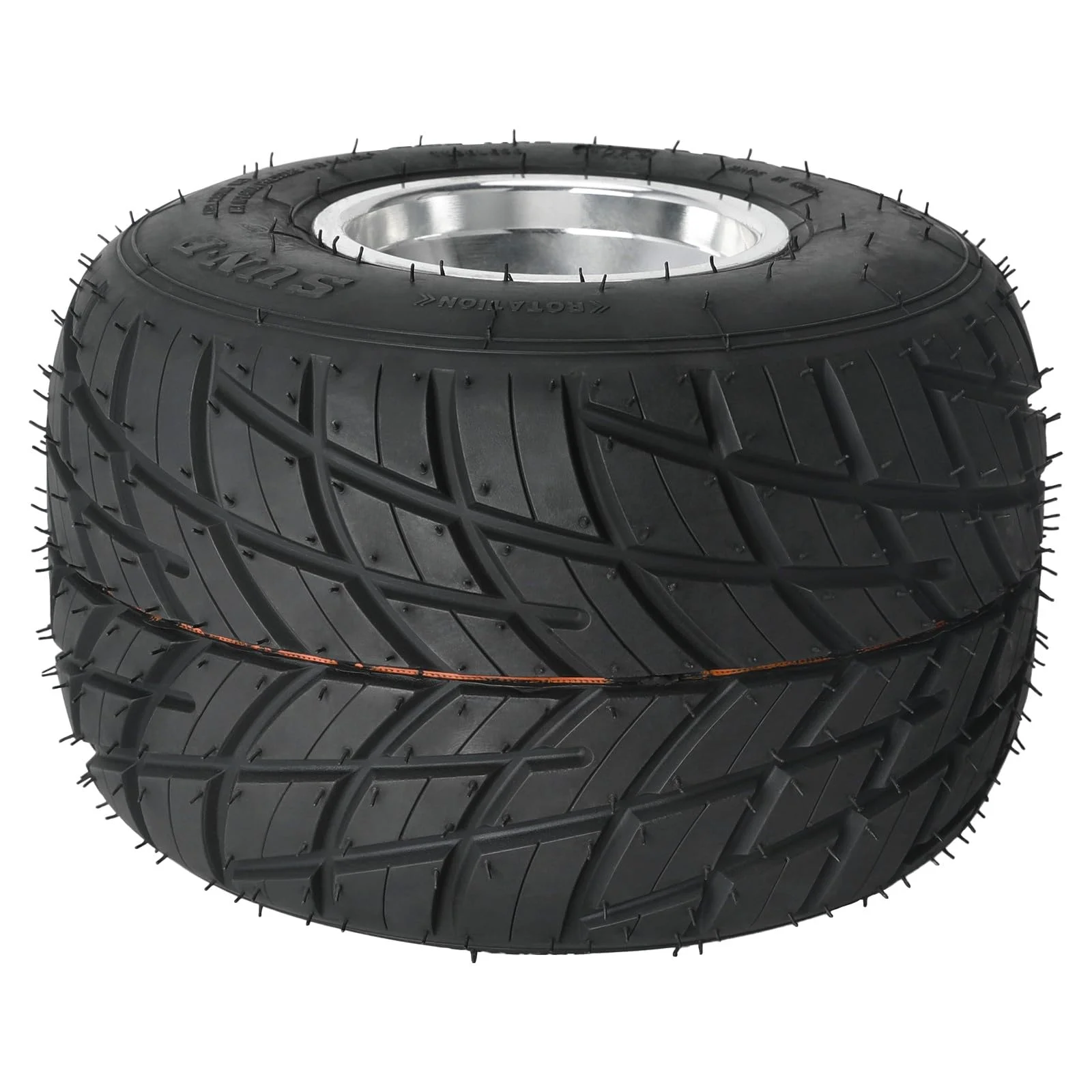 Set 4 Go Kart Tires and Rims, 10x4.50 - 5 Front Tubeless Tires Rims, 11x7.10 - 5 Rear Tires Rims, Go Cart Wheels and Tires Fit Bolt Pattern 58 Mm with 3 Holes Drift Trike, Buggy Lawn Mower