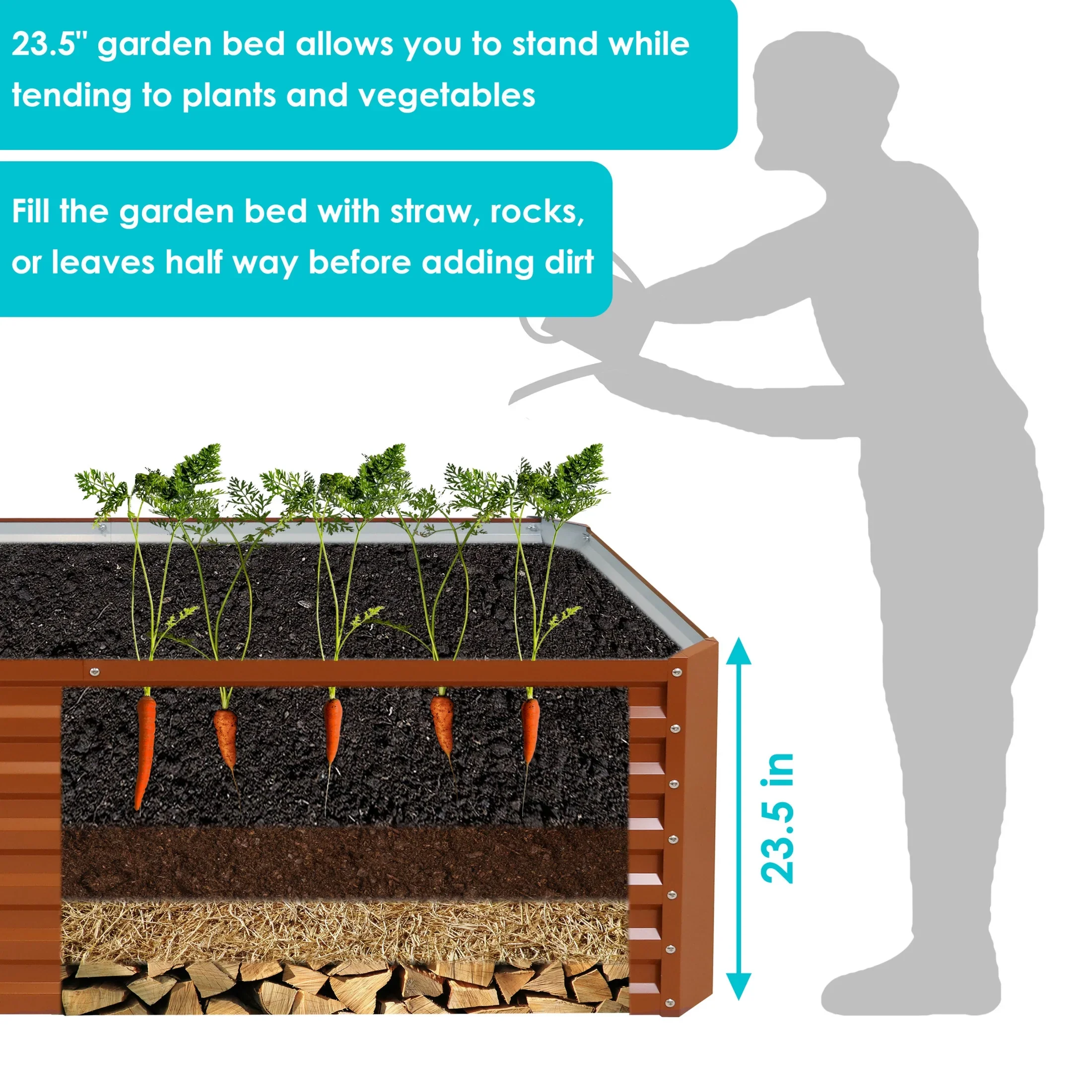 Sunnydaze 71 x 35.5 x 23.5 Rectangular Silver Galvalume Steel Raised Garden Bed