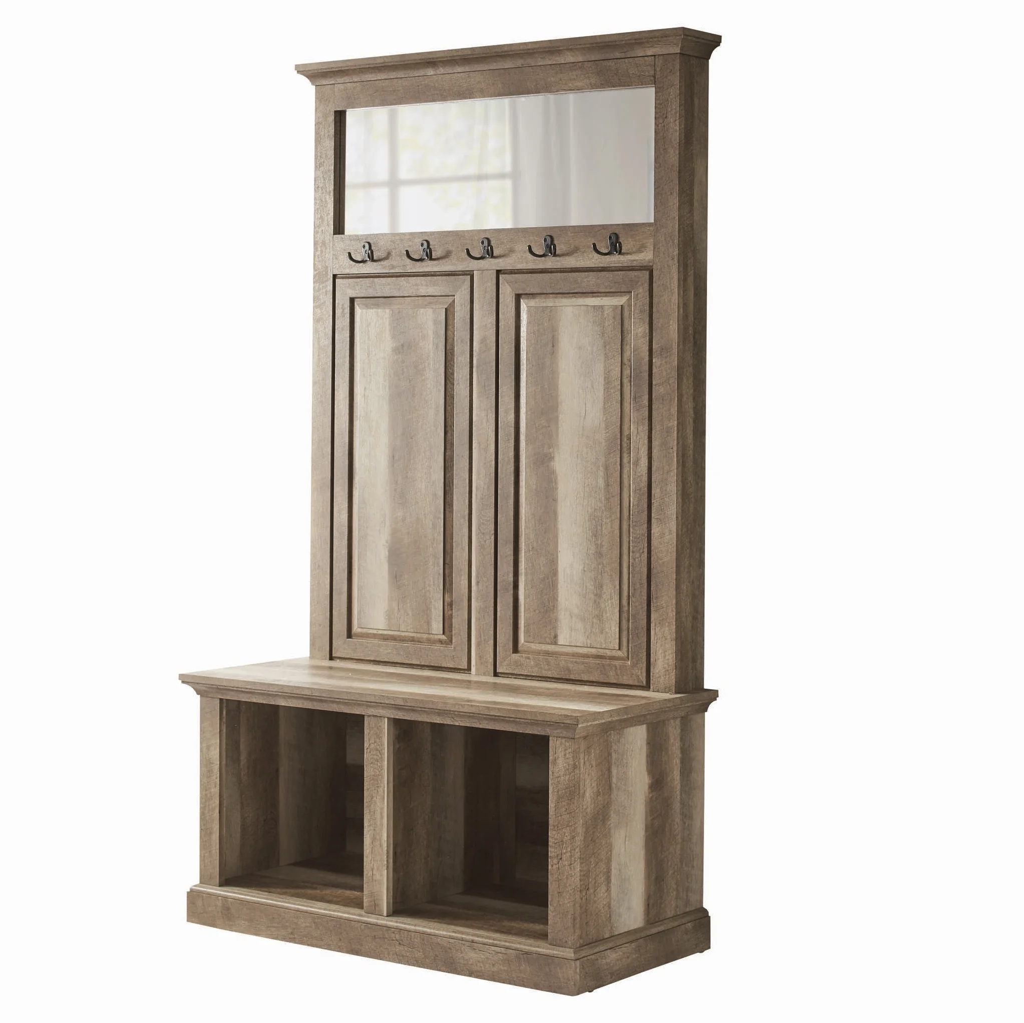 Better Homes  Gardens Crossmill Hall Tree Storage Bench, Weathered Finish