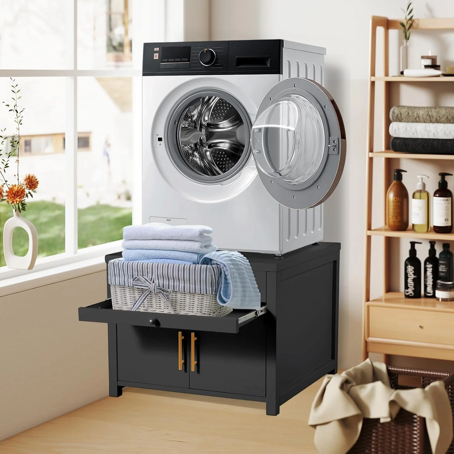 AECOJOY 2 Pack Laundry Pedestal, 700 LBS Capacity Washer Dryer Pedestal (Black)