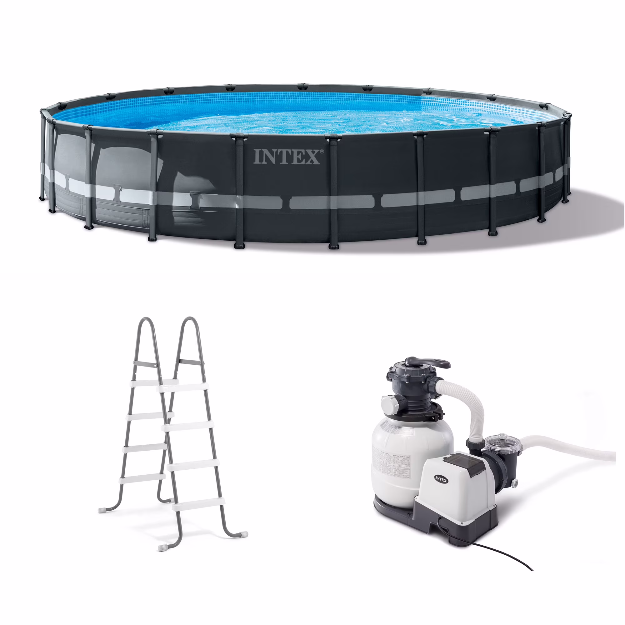 20' x 48" Ultra XTR Round Frame Above Ground Swimming Pool with Sand Filter Pump(20' x 48"/Gray)