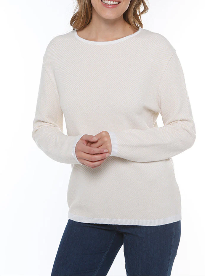Pull femme laine maille chevrons beige