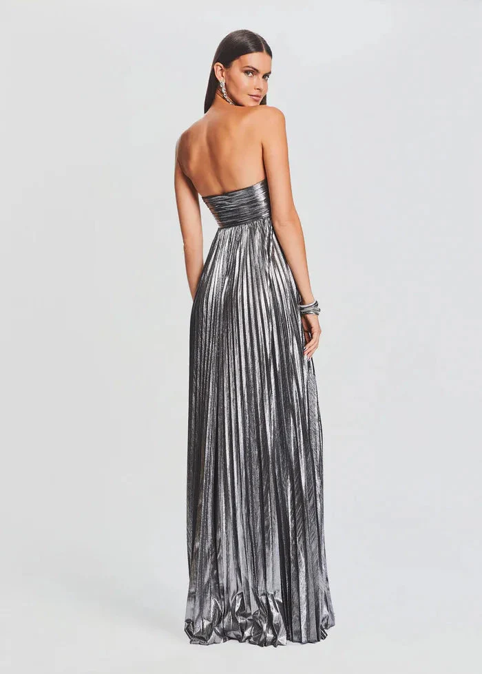 Robe de soirée chic argentée sans bretelles