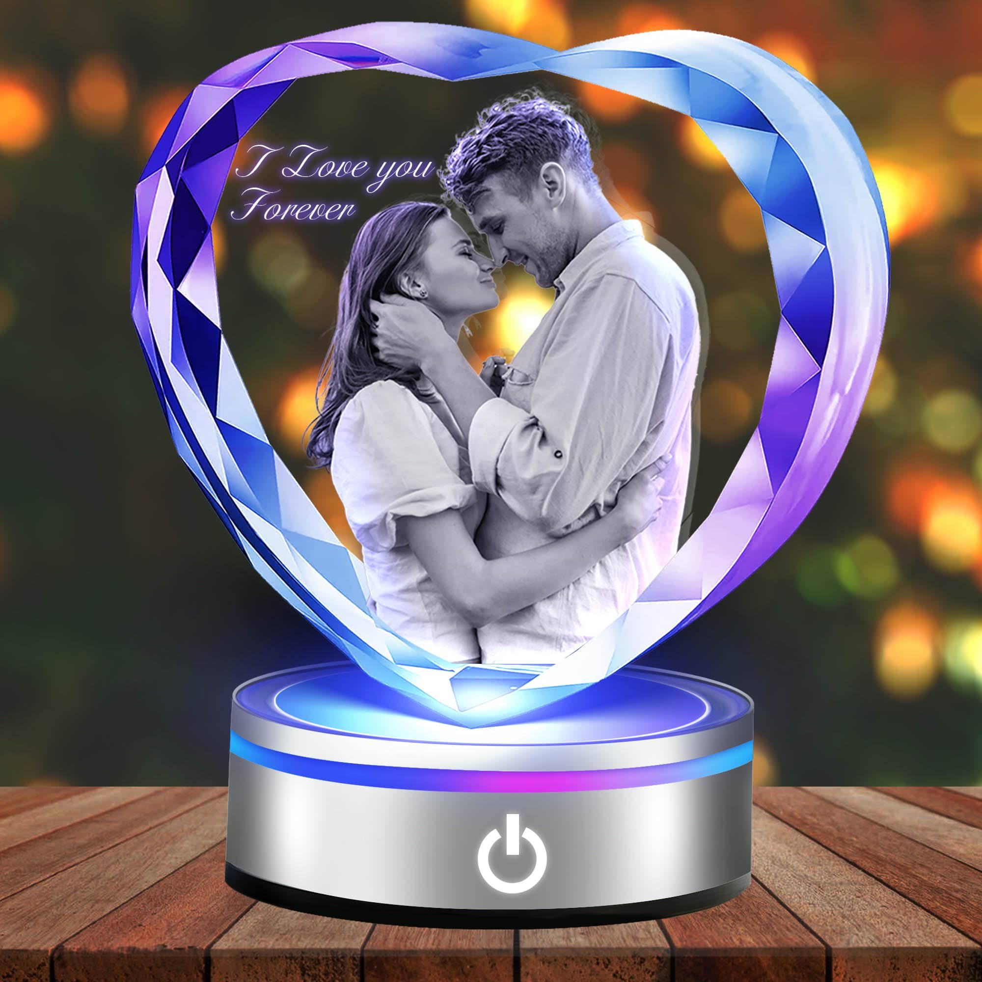 Crystal Photo Customized, Crystal Picture Frame Personalized Gifts, Wedding Birthday Gifts for Women, Men, Couple, Anniversary Memorial Christmas