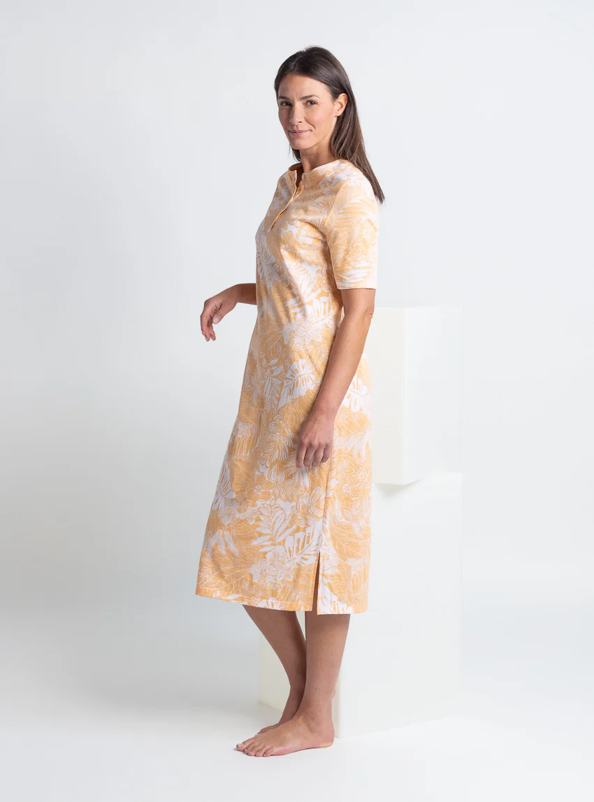 Chemise de nuit femme en coton jaune mangue