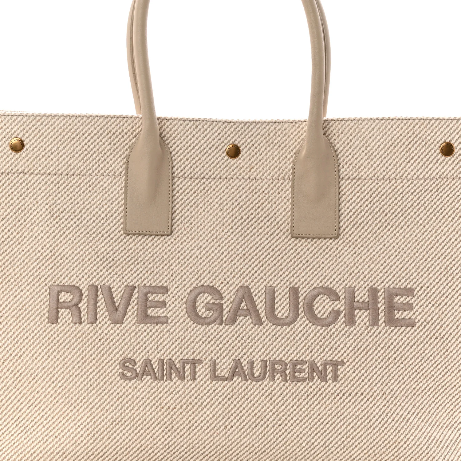 Linen Calfskin Rive Gauche Tote Beige Sea Salt