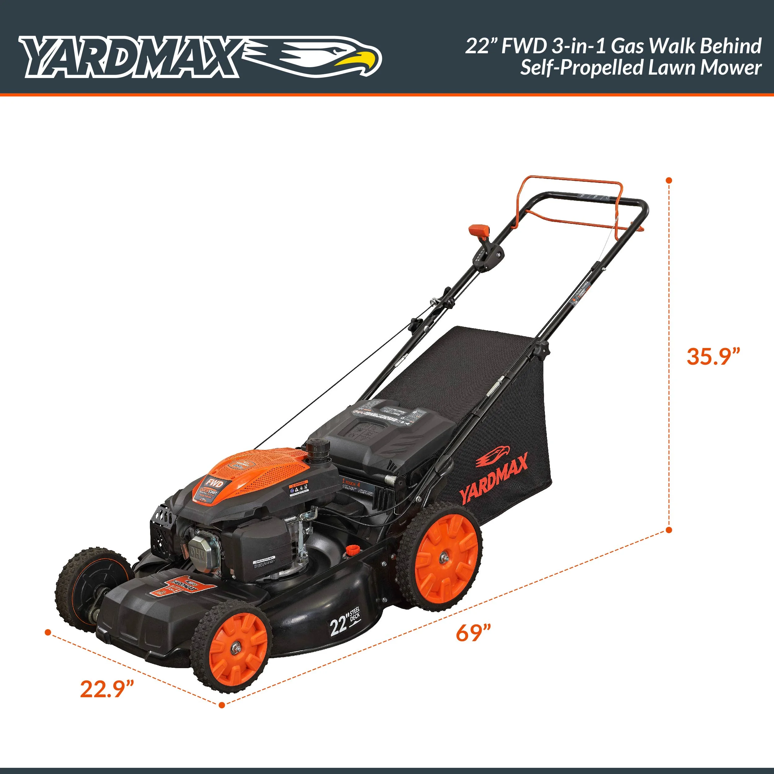 22" Self Propelled Lawn Mower with Seven Cutting Heights - Image 3