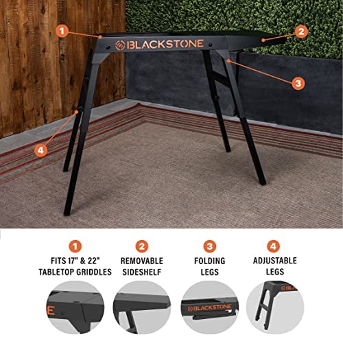 Universal Griddle Stand with Adjustable Leg and Side Shelf - Made to fit 17 or 22 Propane Table Top Griddle - Perfect Take Along Grill Accessories for Outdoor Cooking and Camping (Black)