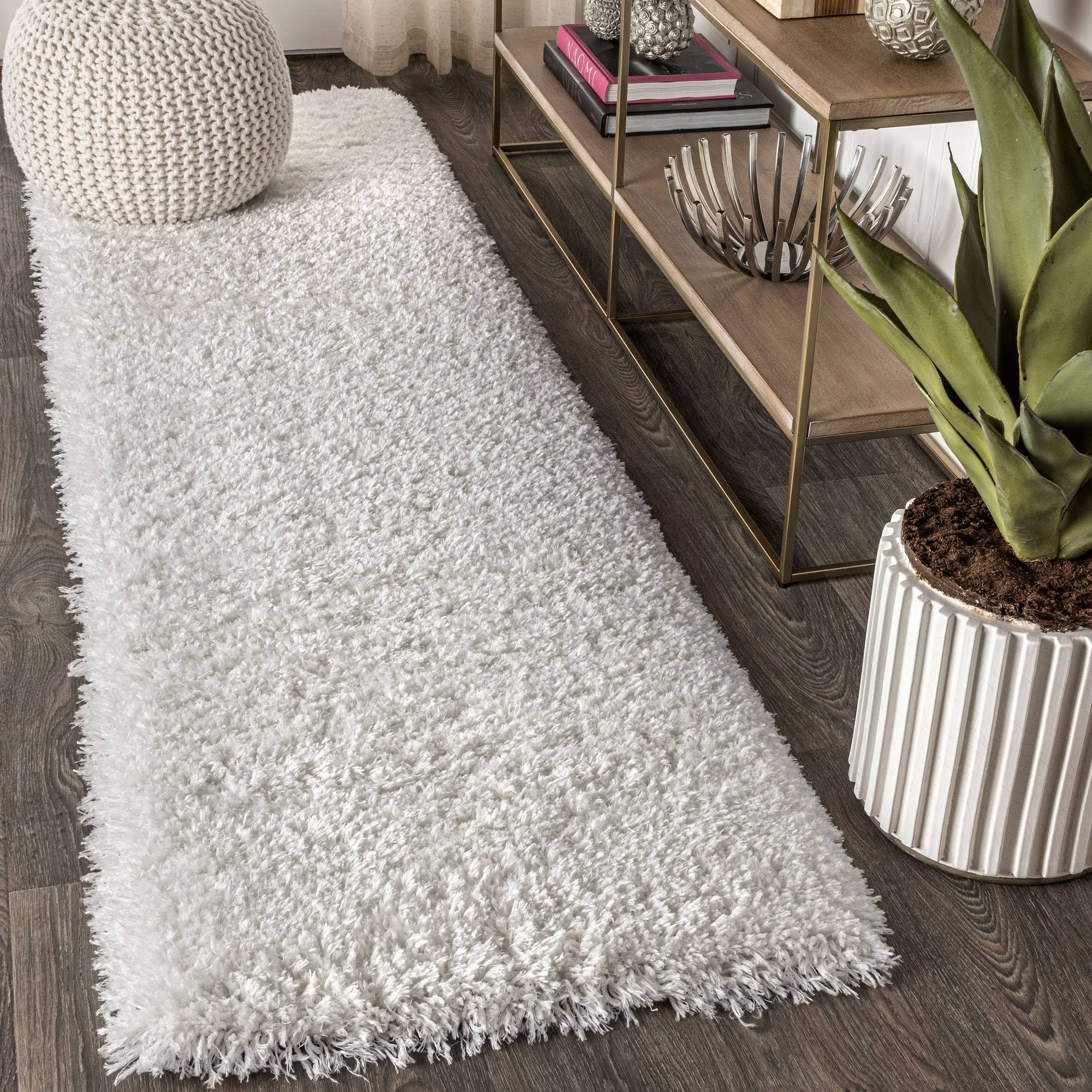 Jonathan Y Aydin Solid Plush Shag Ivory Area Rug (2 x 8 - IVORY)