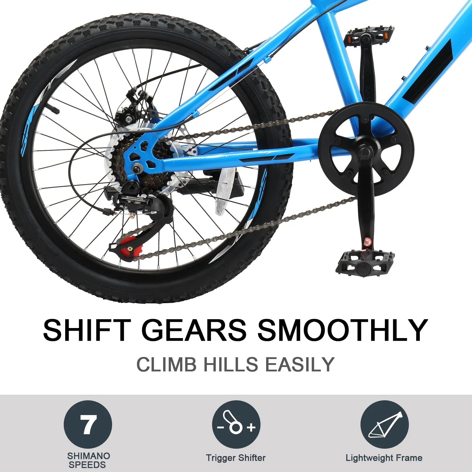 UBesGoo 20in 7 Speed Mountain Bike, Lightweight All Terrain Bicycle with Dual Disc Brakes, Suspension, Black Red