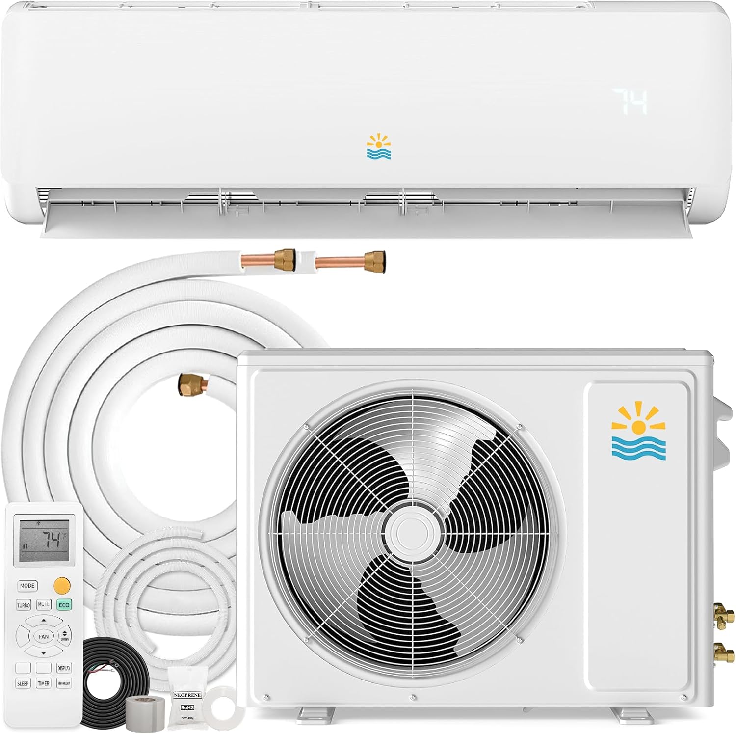 Mini Split Ac/Heating System - 9000 BTU Ductless Mini Split Air Conditioner with Heat Pump, 19 SEER2 115V Energy Efficient Ac Unit Up to 450 Sq.Ft with Installation Kit