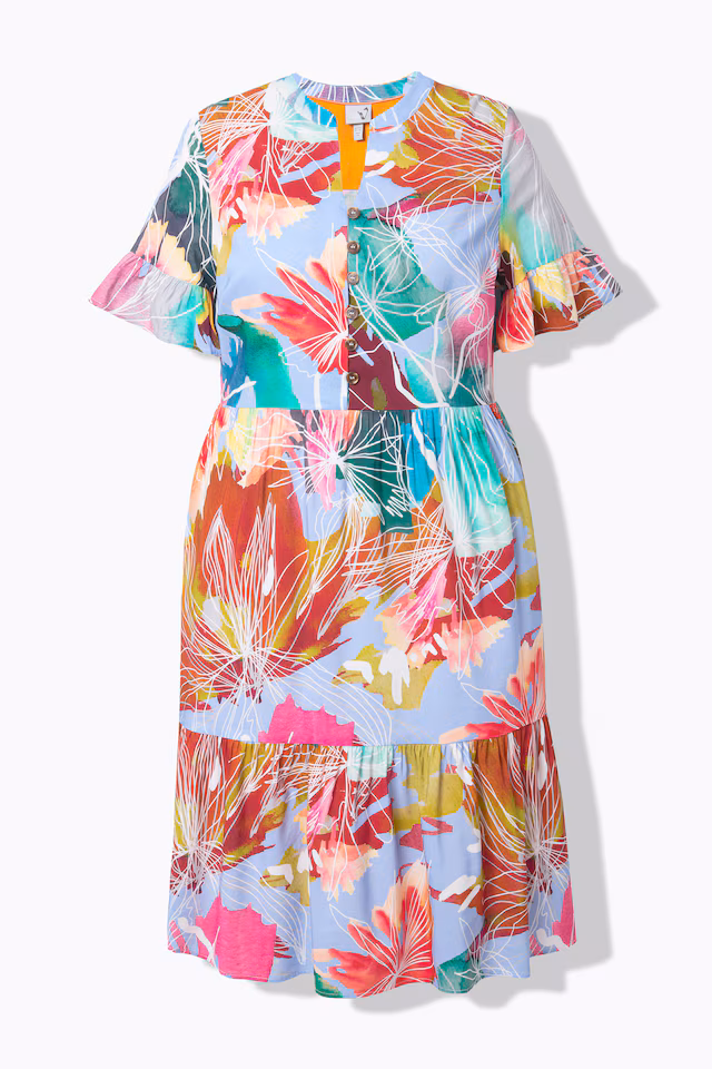 Dreamy Floral Short Sleeve Flounce Panel Dress
