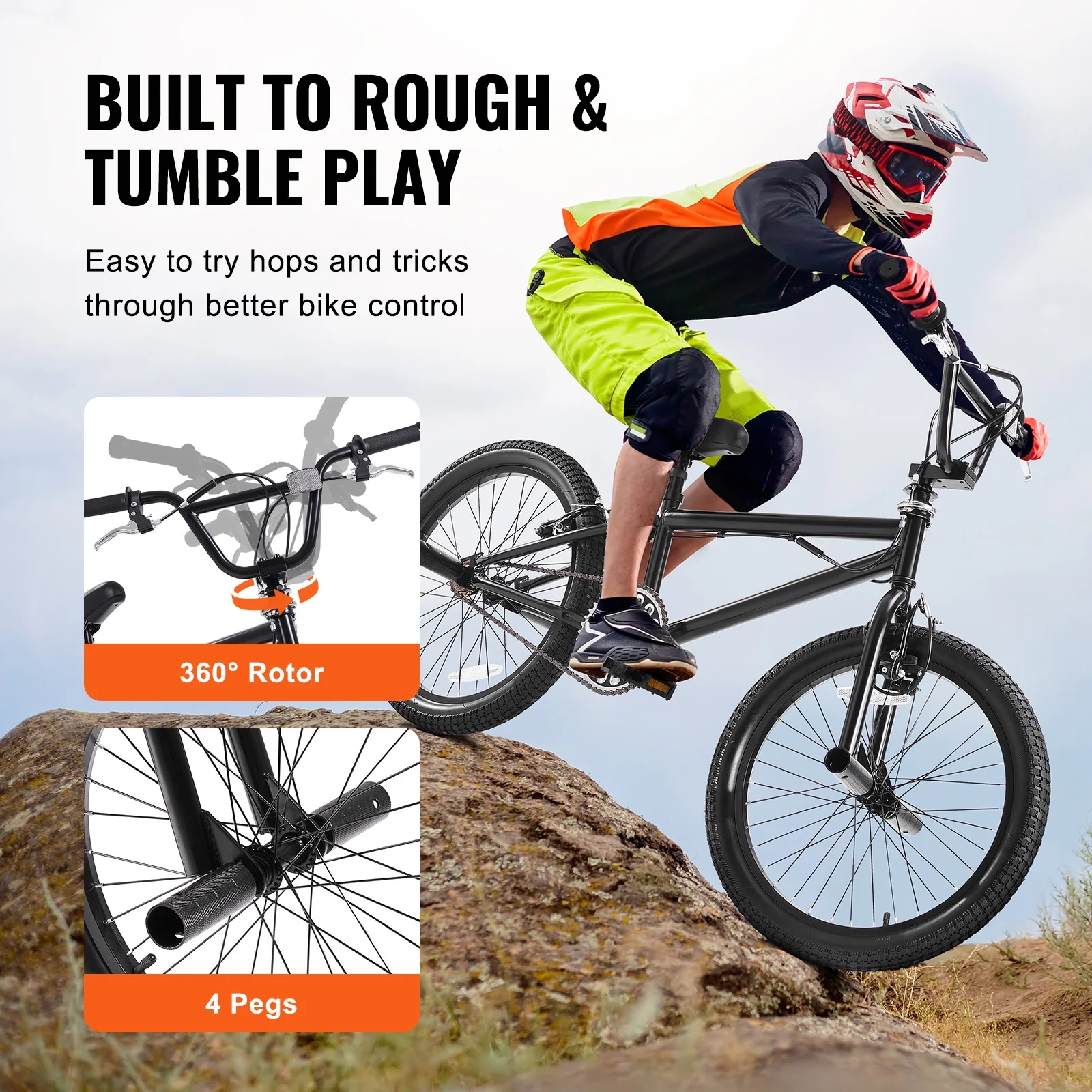 BMX Cycle, Freestyle Bike with 20-Inch Wheels, BMX Racing Cycle with 360° Rotator and Four Pegs, Suitable for Novice to Skilled Riders, BMX Bikes for Teens and Adults(20" All-Wheel Brake) - Image 2
