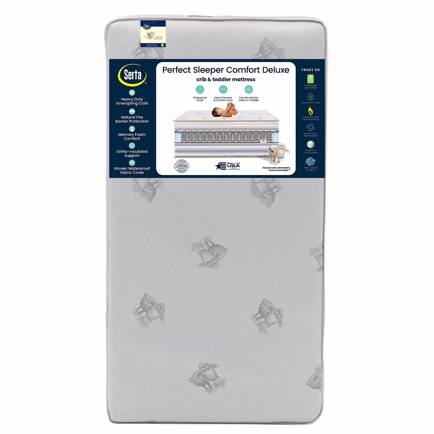 Serta Perfect Sleeper Comfort Deluxe 2 - Stage Crib and Toddler Mattress - 220 Inerlocking Coils - GREENGUARD Gold Certified - Certipur - US - Made in USA - Lifetime Warranty
