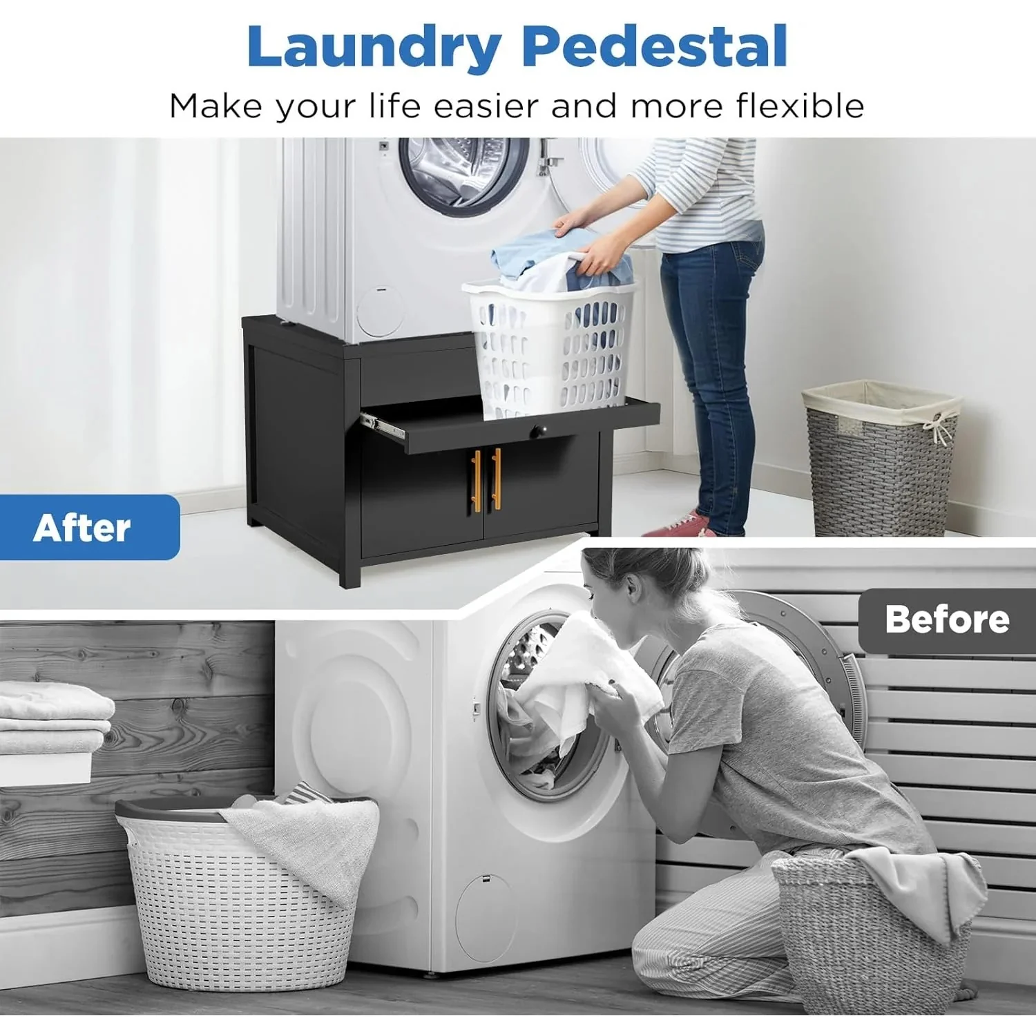 AECOJOY Laundry Pedestal, 700 LBS Capacity Washer Dryer Pedestal, 29″L*29″W*23″ H Washer and Dryer Stand (Black)