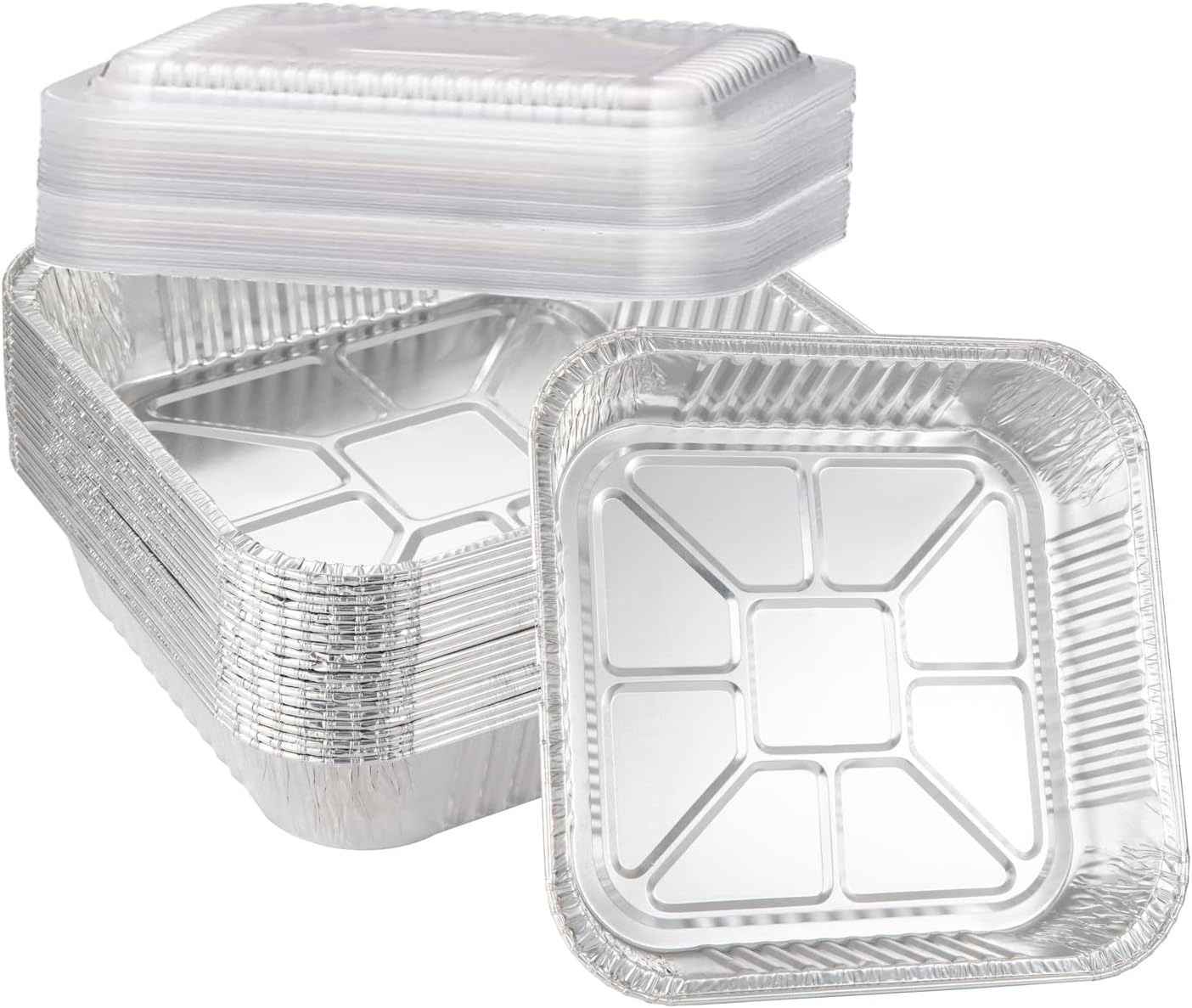20 Pack Disposable Aluminum Pans with Clear Lids, 8x8 Foil Baking Pan