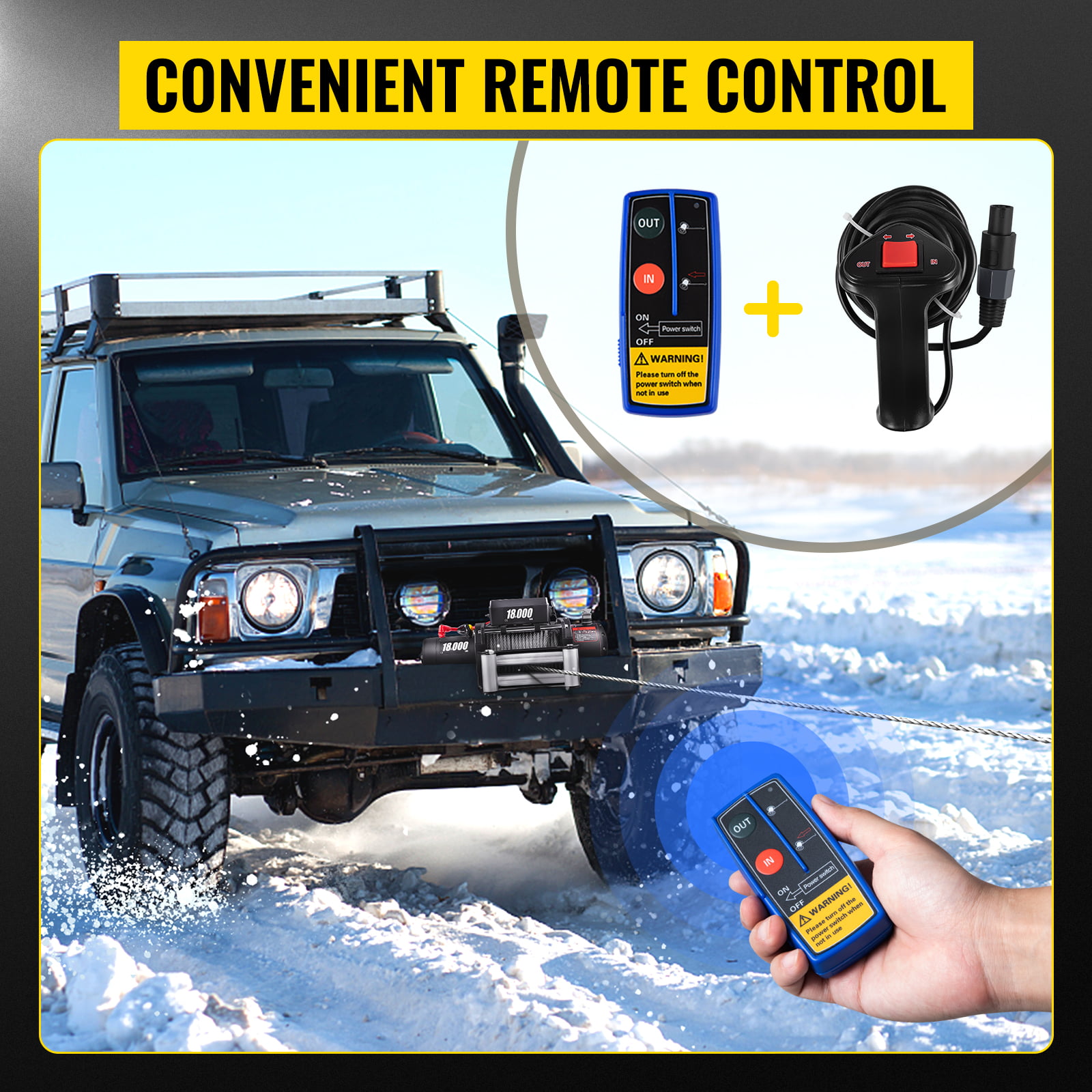 Treuil électrique 18 000 lb (8 165 kg) avec câble en acier 12 V pour VTT, UTV, camion et remorque tout-terrain